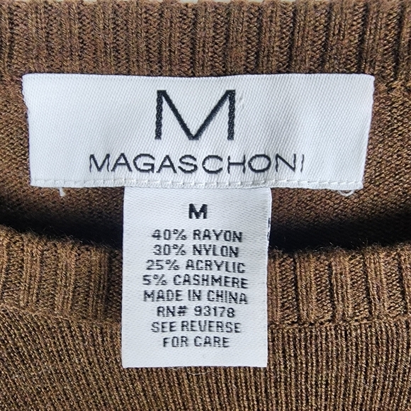 Magaschoni Cashmere Blend Brown Yellow Star Crewneck Sweater Size Medium - Picture 4 of 6
